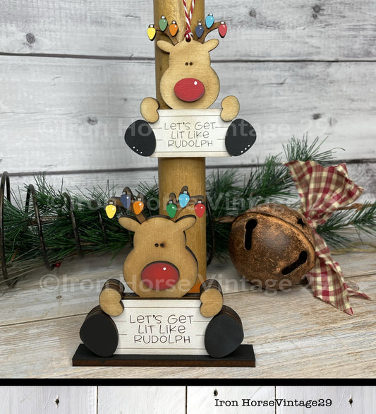 Christmas Ornament, Reindeer Ornament with Christmas Lights, Reindeer Shelf Sitter, Gift Tag, SVG File, Digital Download
