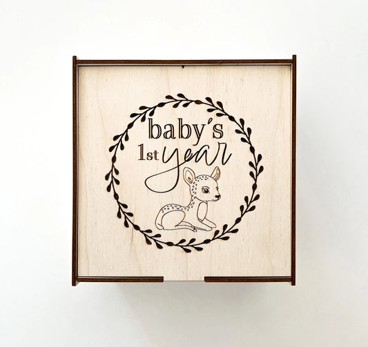 Cute Woodland Deer Baby Monthly Milestones Disc Rounds With Custom Box Laser Cut Digital File | Woodland Themed Nursery | Glowforge