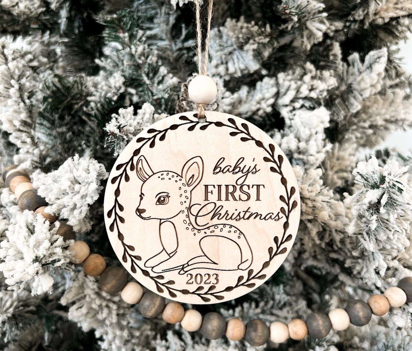 Cute Customizable Woodland Deer Baby's First Christmas Ornament Keepsake Laser Cut Digital File | Woodland Animal | Glowforge | Nursery