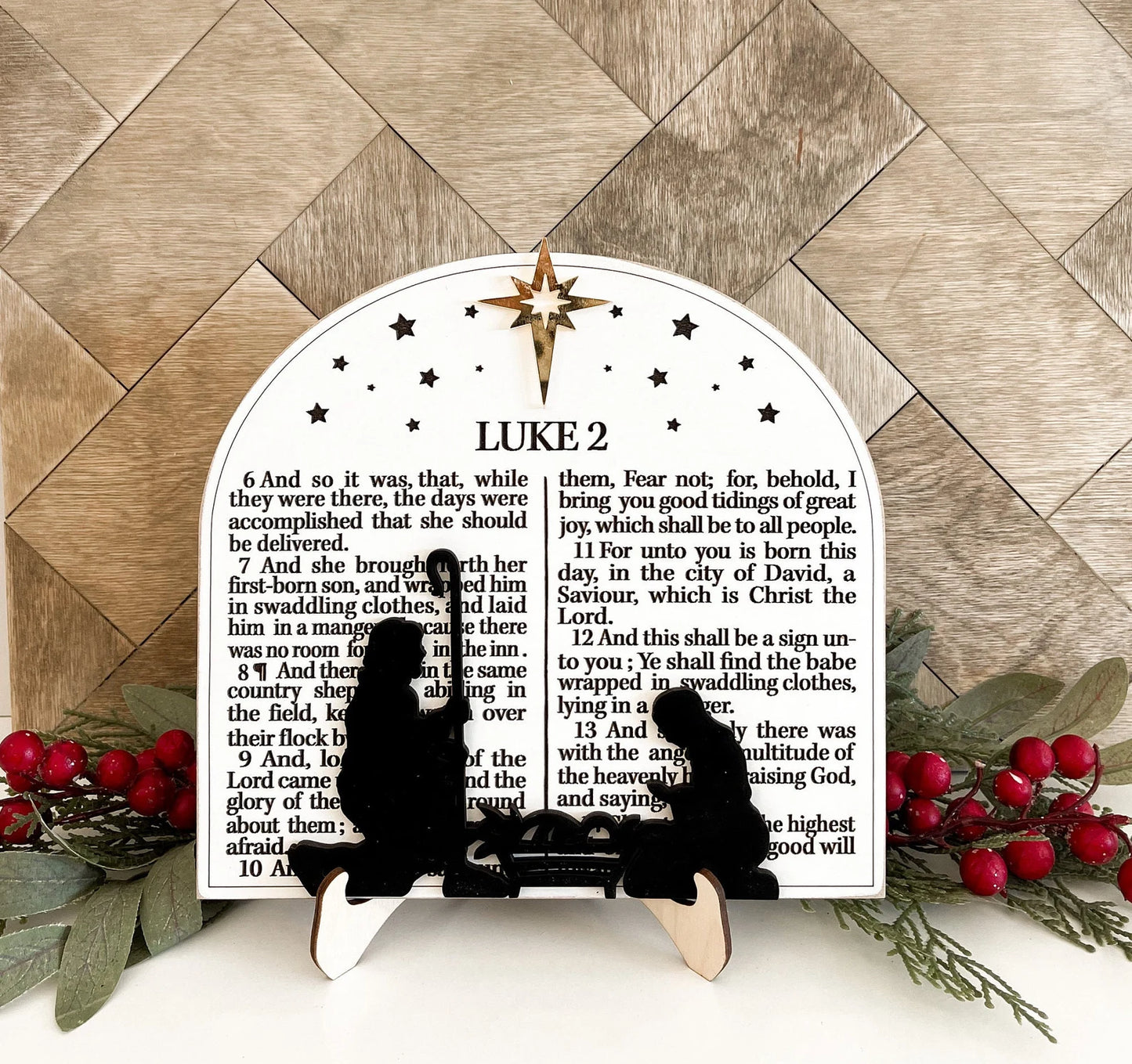 Stunning Luke 2 Bible Scripture Verses Nativity Christmas Ornament & Shelf Sitter w/ Easel Laser Cut Digital File | Jesus Birth | Glowforge