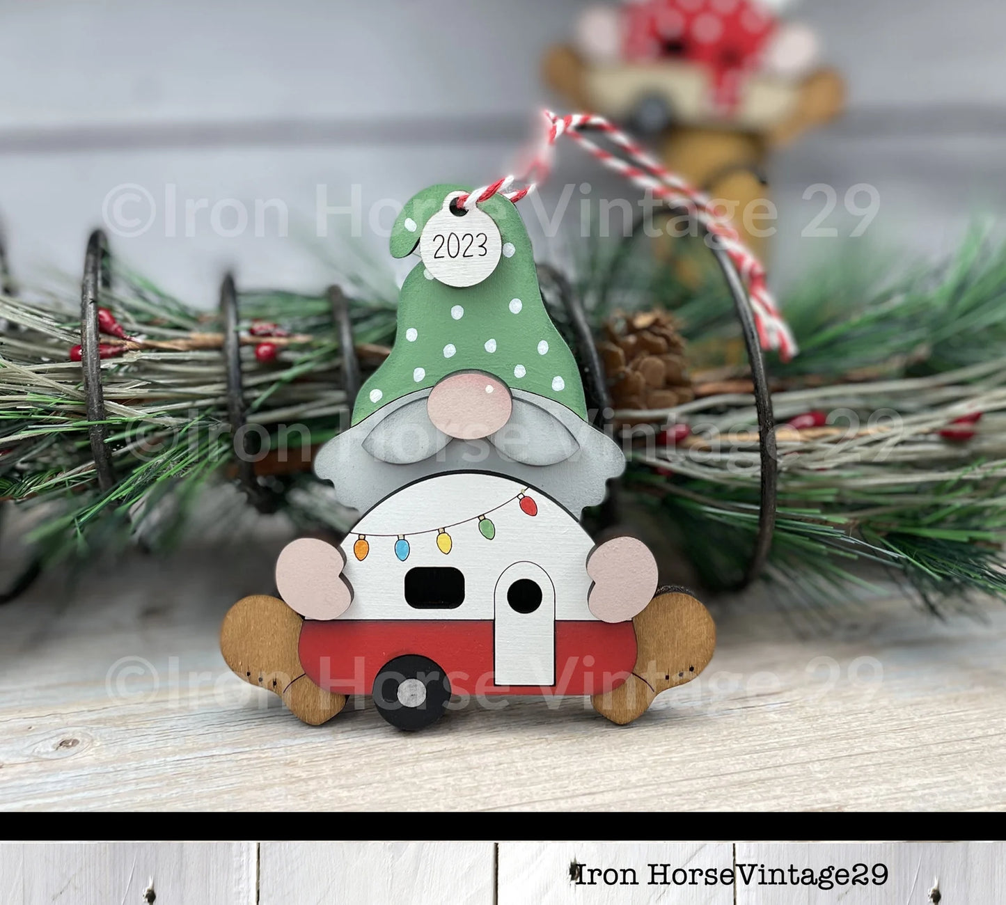 Cute Gnome with Camper, Christmas Ornament, Holiday Tag, Gift Tag, Gnome Christmas Ornament, Laser Ready SVG, Digital Download