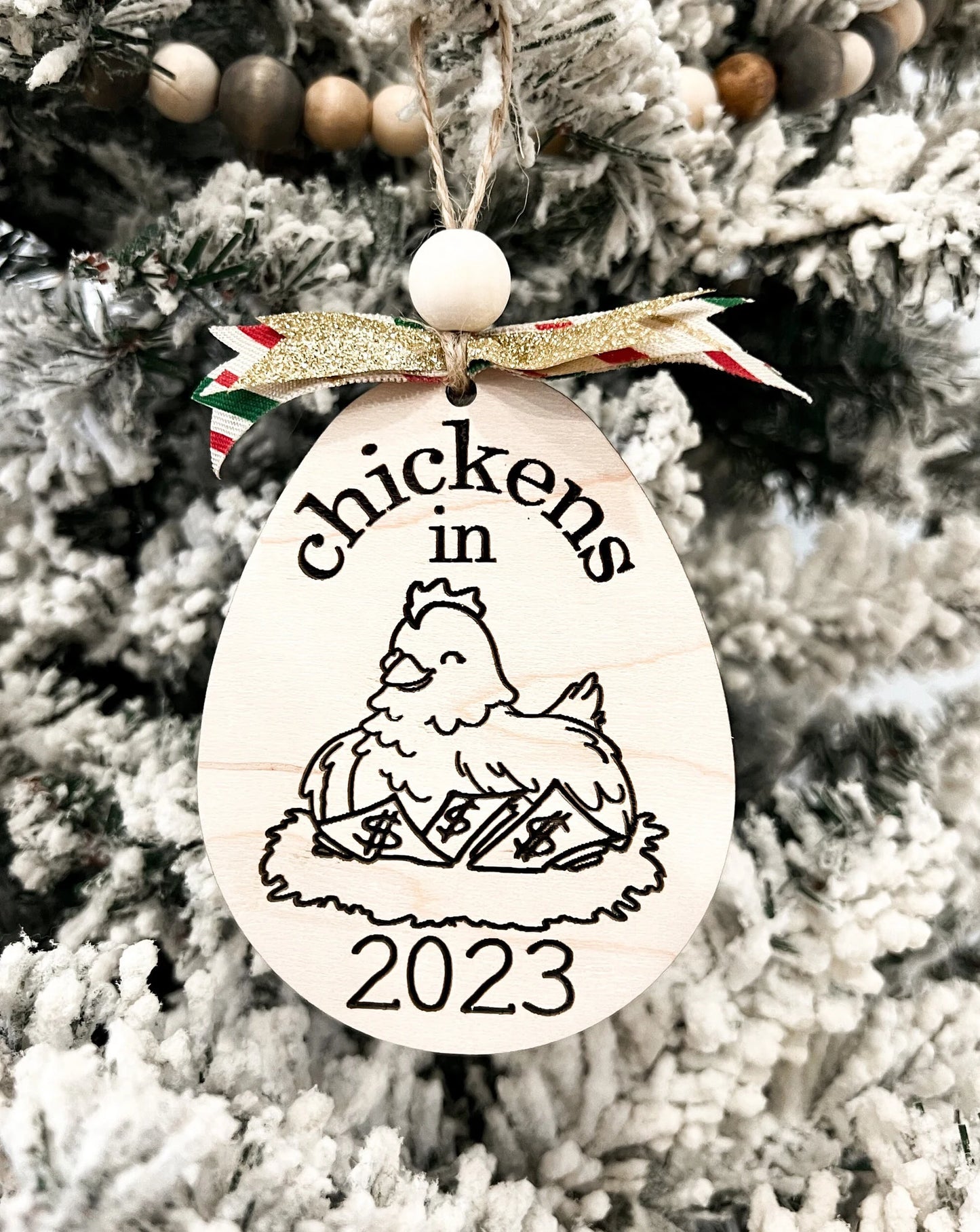 Funny Cute Chicken Egg Christmas Ornament Set Laser Cut Digital File | 2023 Egg Money Charm | Crazy Chicken Lady | Chicken Lover | Glowforge