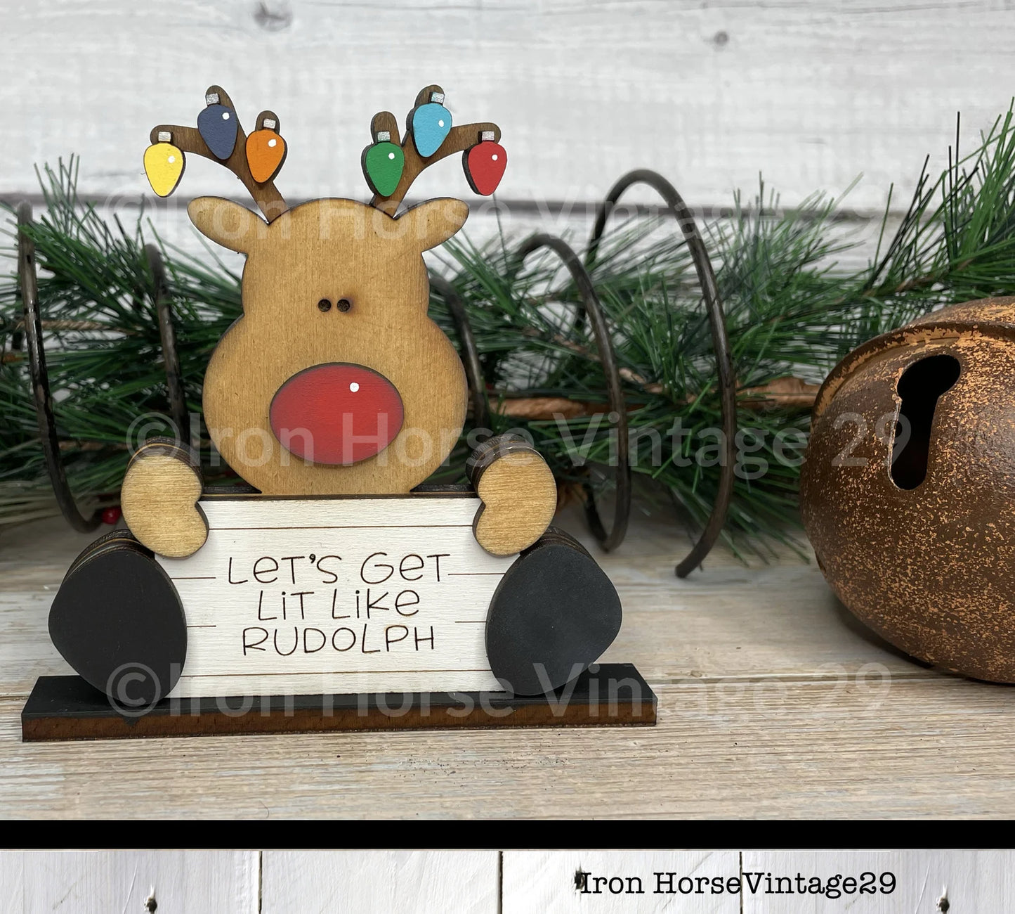 Christmas Ornament, Reindeer Ornament with Christmas Lights, Reindeer Shelf Sitter, Gift Tag, SVG File, Digital Download