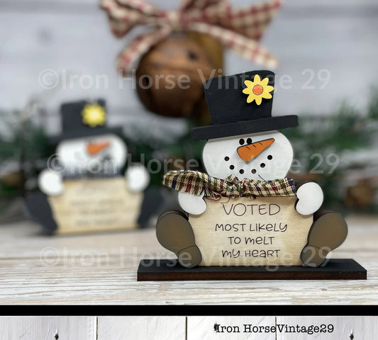 Sitting Snowman Christmas Ornament, Cute Snowman with Sign, Snowman Shelf Sitter, Gift Tag, Farmhouse Style, SVG File, Digital Download