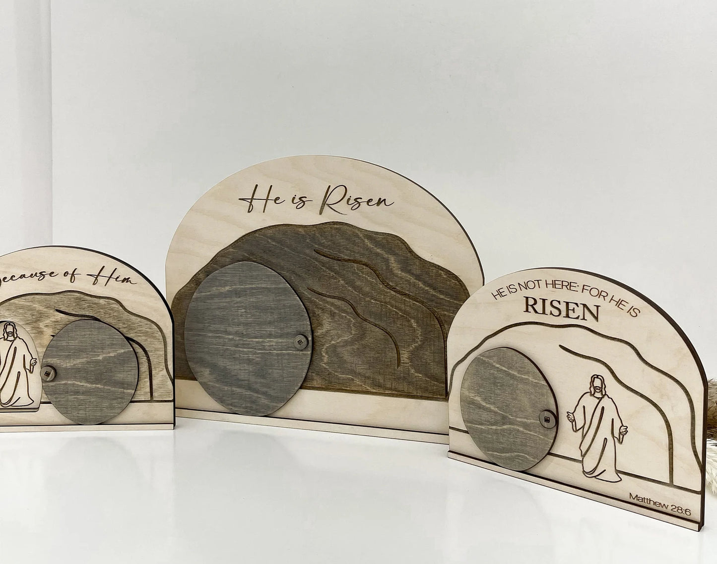 Beautiful Jesus Christ "Because of Him", "He is Risen" Moveable Tomb Ornament Laser Cut Digital File | Christ-Centered Christmas | Glowforge