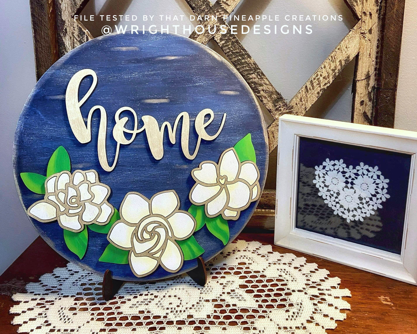 Hello Gardenia Florals - Seasonal Shelf Sitter - Spring Sign Making and DIY Kits - Layered Cut File For Glowforge Laser - Digital SVG File