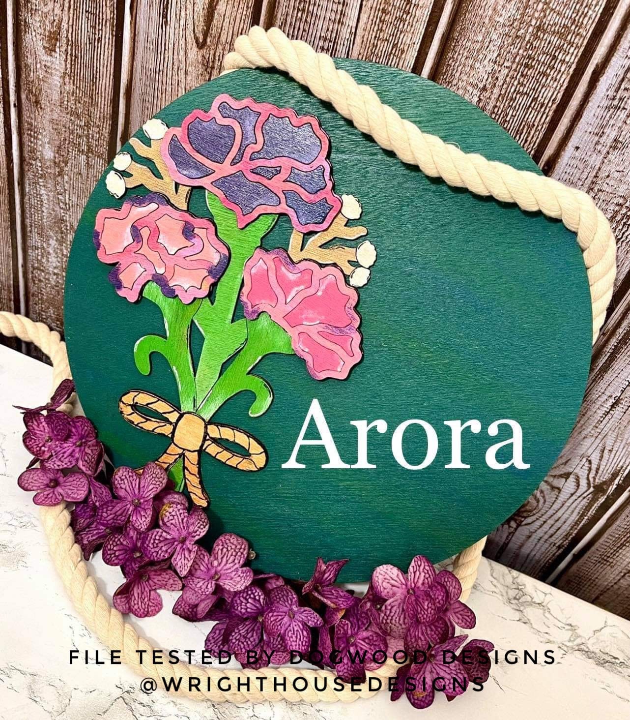 Carnation Bouquet Shelf Sitter Round - Spring Floral Sign Making and DIY Kits - Single Line Cut File For Glowforge Laser - Digital SVG File