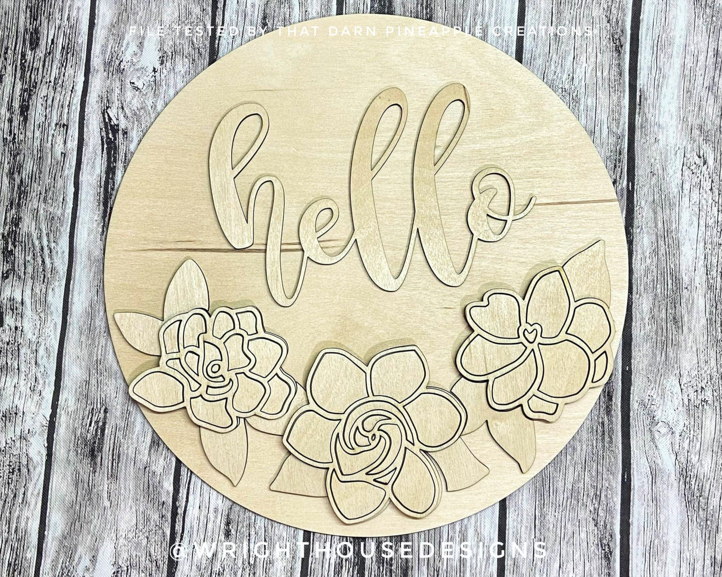 Hello Gardenia Florals - Seasonal Shelf Sitter - Spring Sign Making and DIY Kits - Layered Cut File For Glowforge Laser - Digital SVG File