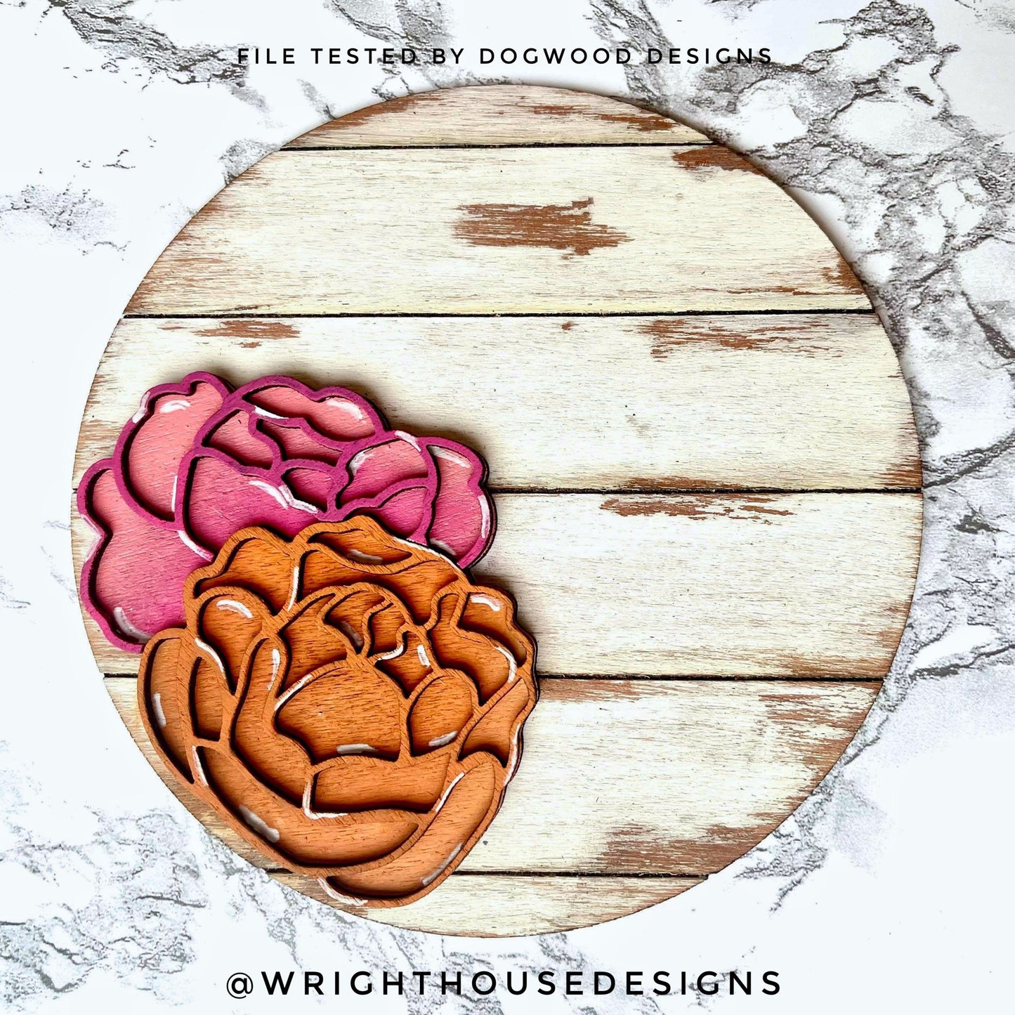 Peony Simple Floral Shelf Sitter Sign - Round Sign Making and DIY Kits - Beginner Cut File For Glowforge Lasers - Digital SVG File