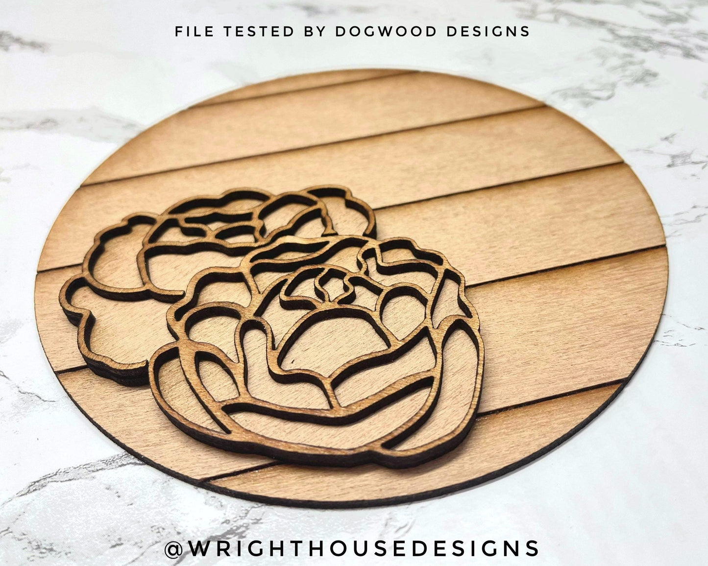 Peony Simple Floral Shelf Sitter Sign - Round Sign Making and DIY Kits - Beginner Cut File For Glowforge Lasers - Digital SVG File