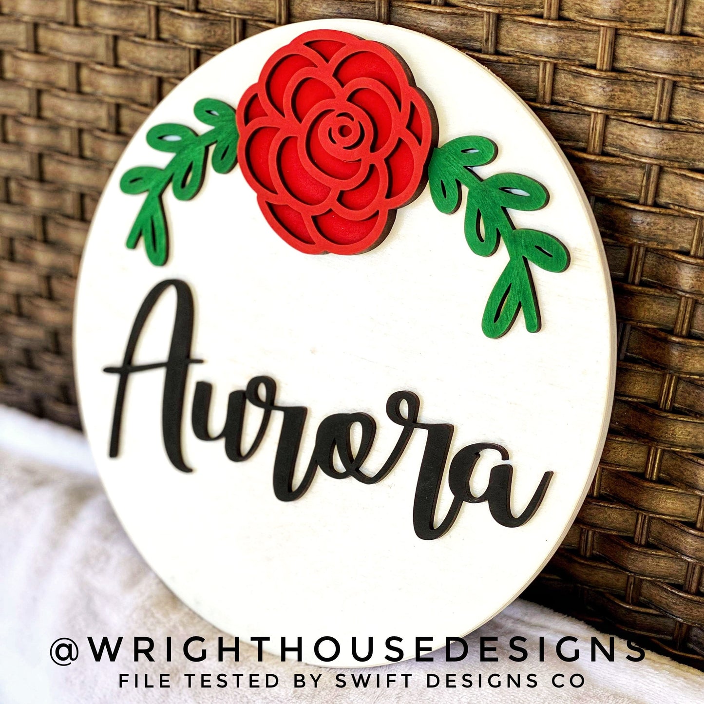 Rose Simple Floral Shelf Sitter Sign - Round Sign Making and DIY Kits - Easy Beginner Cut File For Glowforge Lasers - Digital SVG File