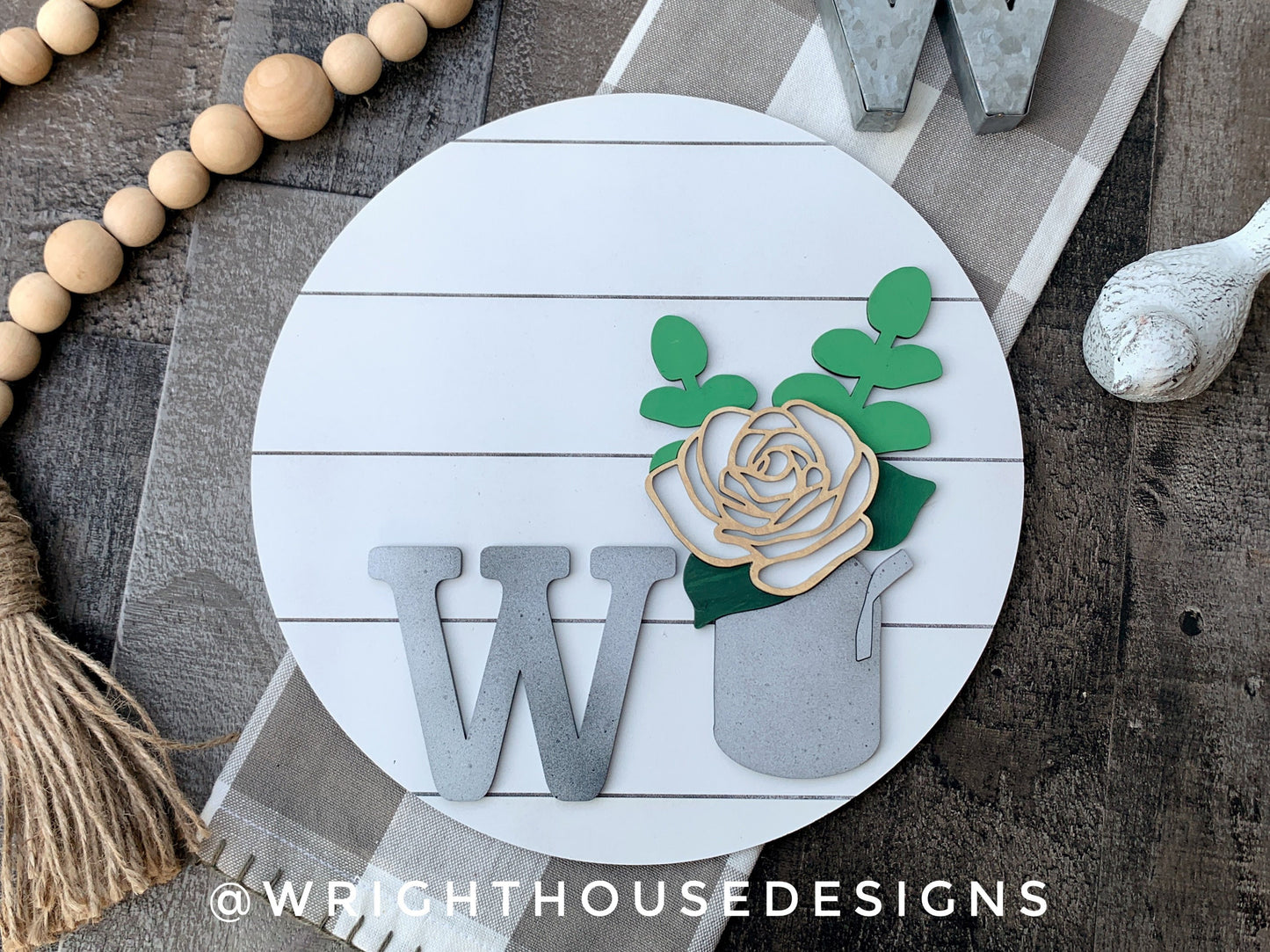 Rustic Farmhouse Rose and Eucalyptus Floral Shelf Sitter Round - Sign Making and DIY Kits - Cut File For Glowforge Lasers - Digital SVG File