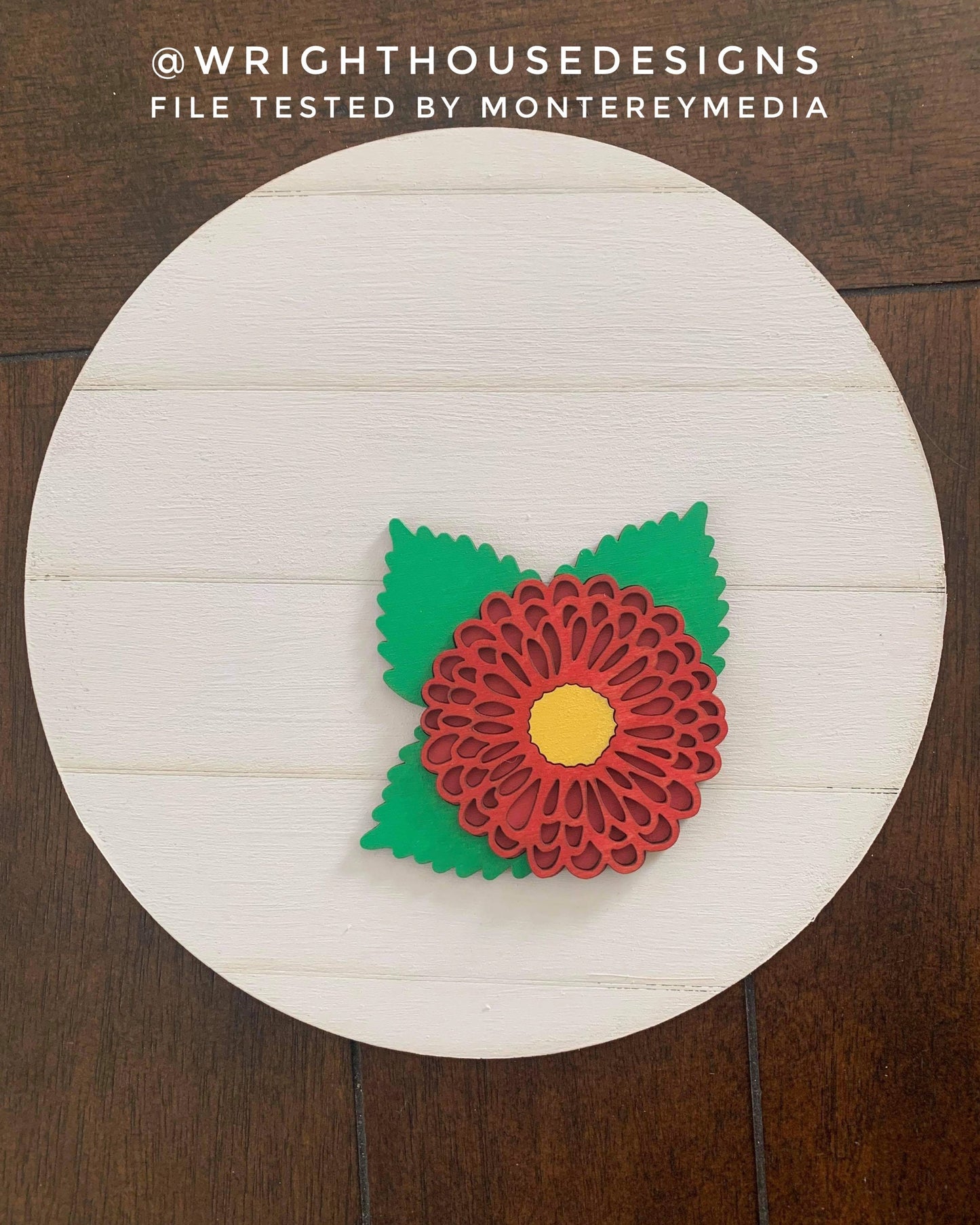 Dahlia Simple Floral Shelf Sitter Sign - Round Sign Making and DIY Kits - Beginner Cut File For Glowforge Lasers - Digital SVG File