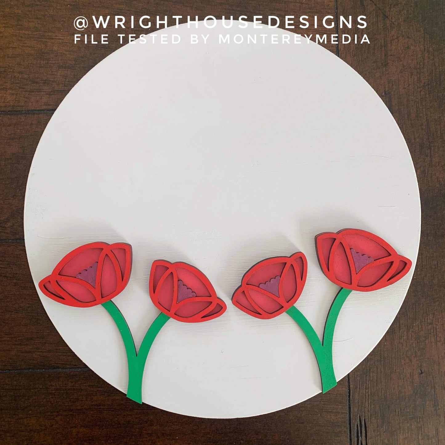 Poppy Flower Simple Floral Shelf Sitter Sign - Round Sign Making and DIY Kits - Beginner Cut File For Glowforge Lasers - Digital SVG File