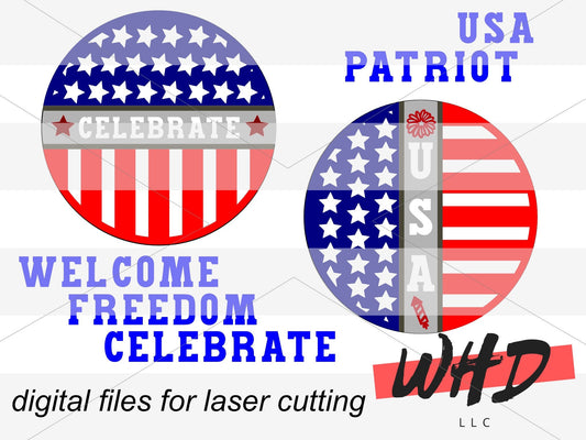 Interchangeable American Flag Summer Door Hanger Round - Sign Making and DIY Kits - Cut File For Glowforge Lasers - Digital SVG File