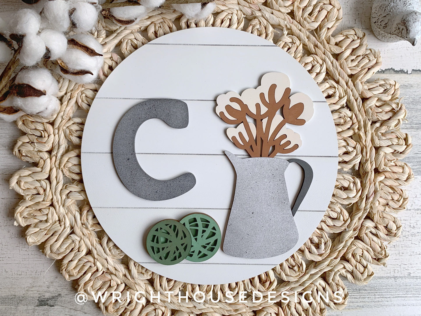 Rustic Farmhouse Cotton Sprigs Shelf Sitter - Seasonal Sign Making and DIY Kits - Cut File For Glowforge Lasers - Digital SVG File