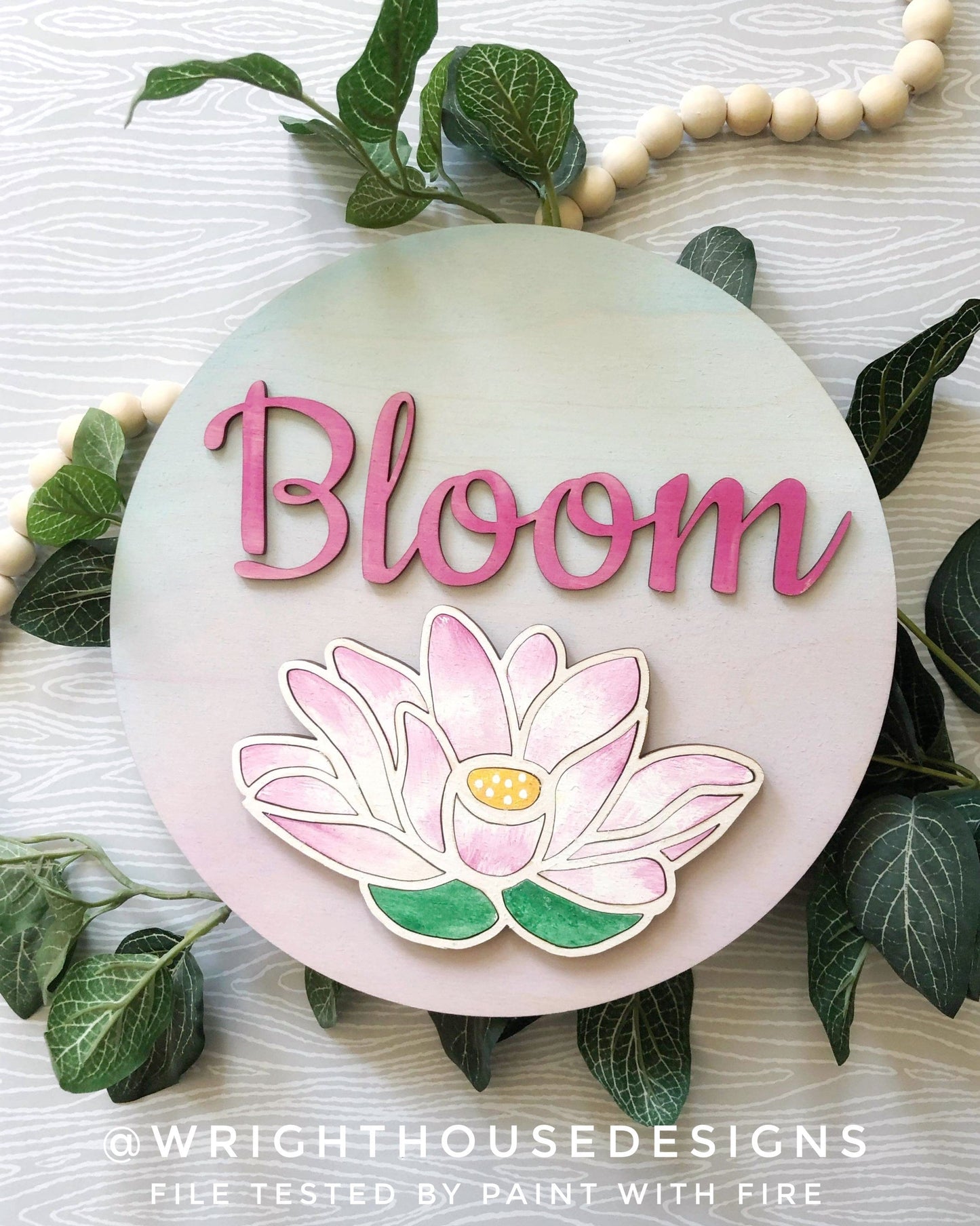 Lotus Flower Simple Floral Shelf Sitter Sign - Round Sign Making and DIY Kits - Beginner Cut File For Glowforge Lasers - Digital SVG File