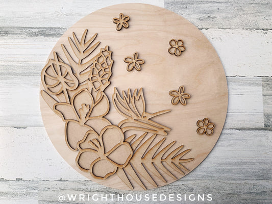 Summer Hibiscus Lily Birds of Paradise Tropical Floral Hanger - Sign Making and DIY Kits - Cut File For Glowforge Laser - Digital SVG File