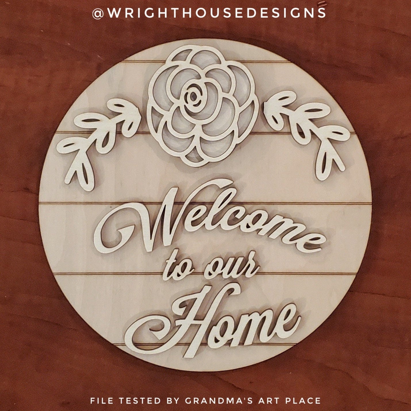 Rose Simple Floral Shelf Sitter Sign - Round Sign Making and DIY Kits - Easy Beginner Cut File For Glowforge Lasers - Digital SVG File