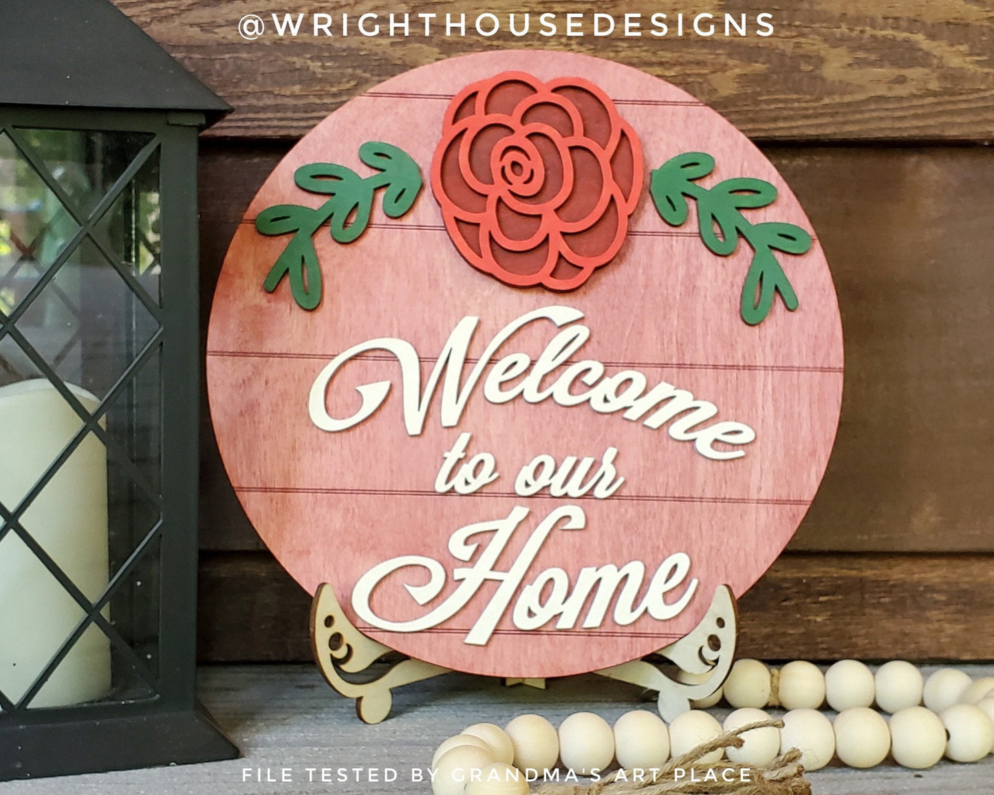 Rose Simple Floral Shelf Sitter Sign - Round Sign Making and DIY Kits - Easy Beginner Cut File For Glowforge Lasers - Digital SVG File