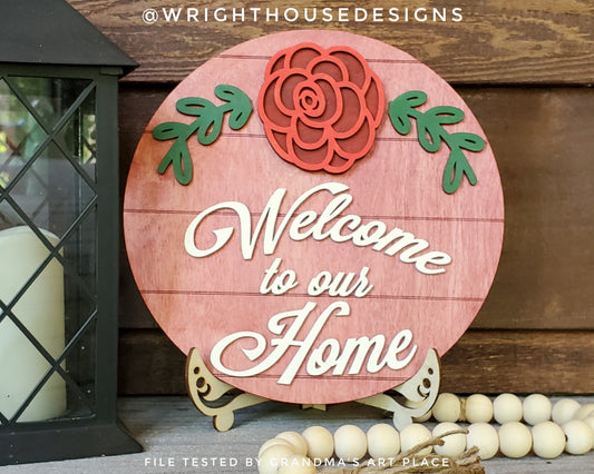 Rose Simple Floral Shelf Sitter Sign - Round Sign Making and DIY Kits - Easy Beginner Cut File For Glowforge Lasers - Digital SVG File