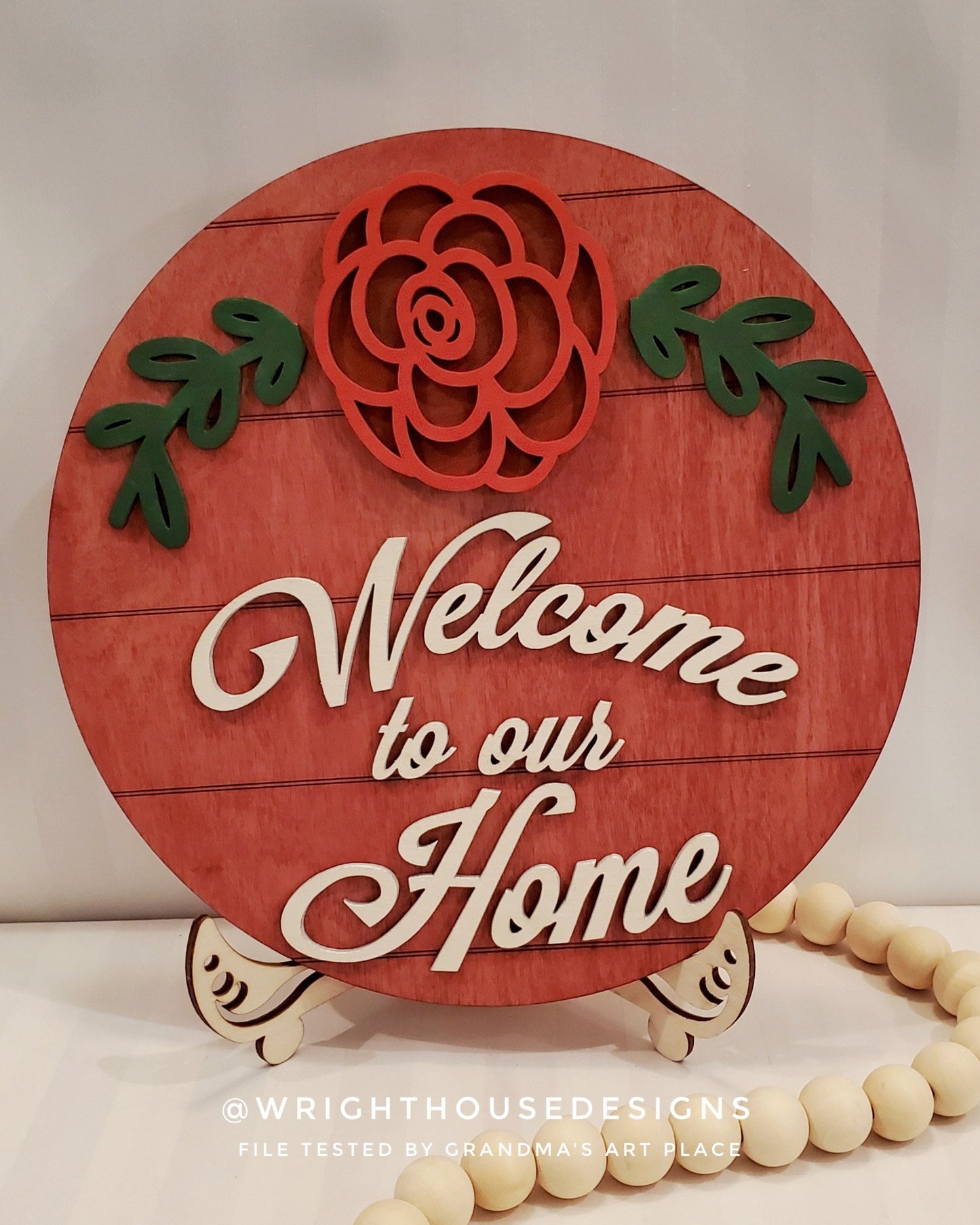 Rose Simple Floral Shelf Sitter Sign - Round Sign Making and DIY Kits - Easy Beginner Cut File For Glowforge Lasers - Digital SVG File