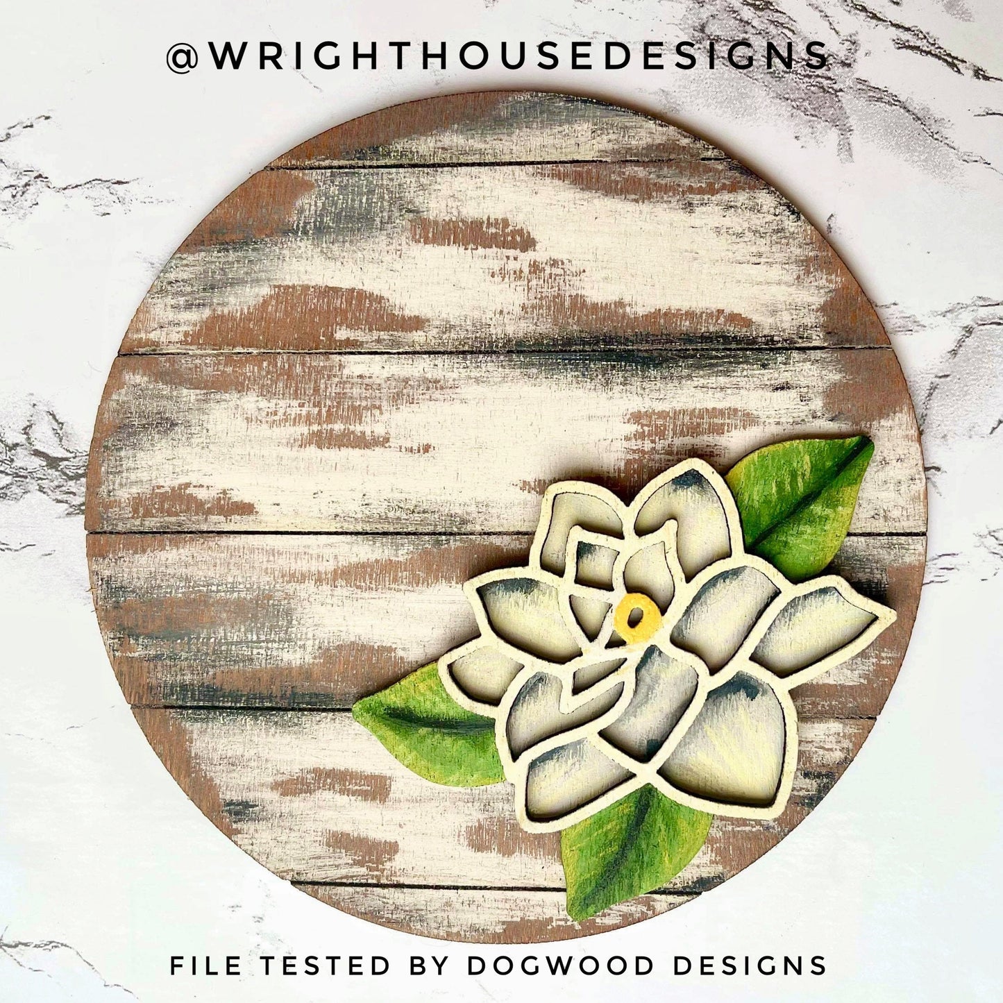 Gardenia Simple Floral Shelf Sitter Sign - Round Sign Making and DIY Kits - Beginner Cut File For Glowforge Lasers - Digital SVG File