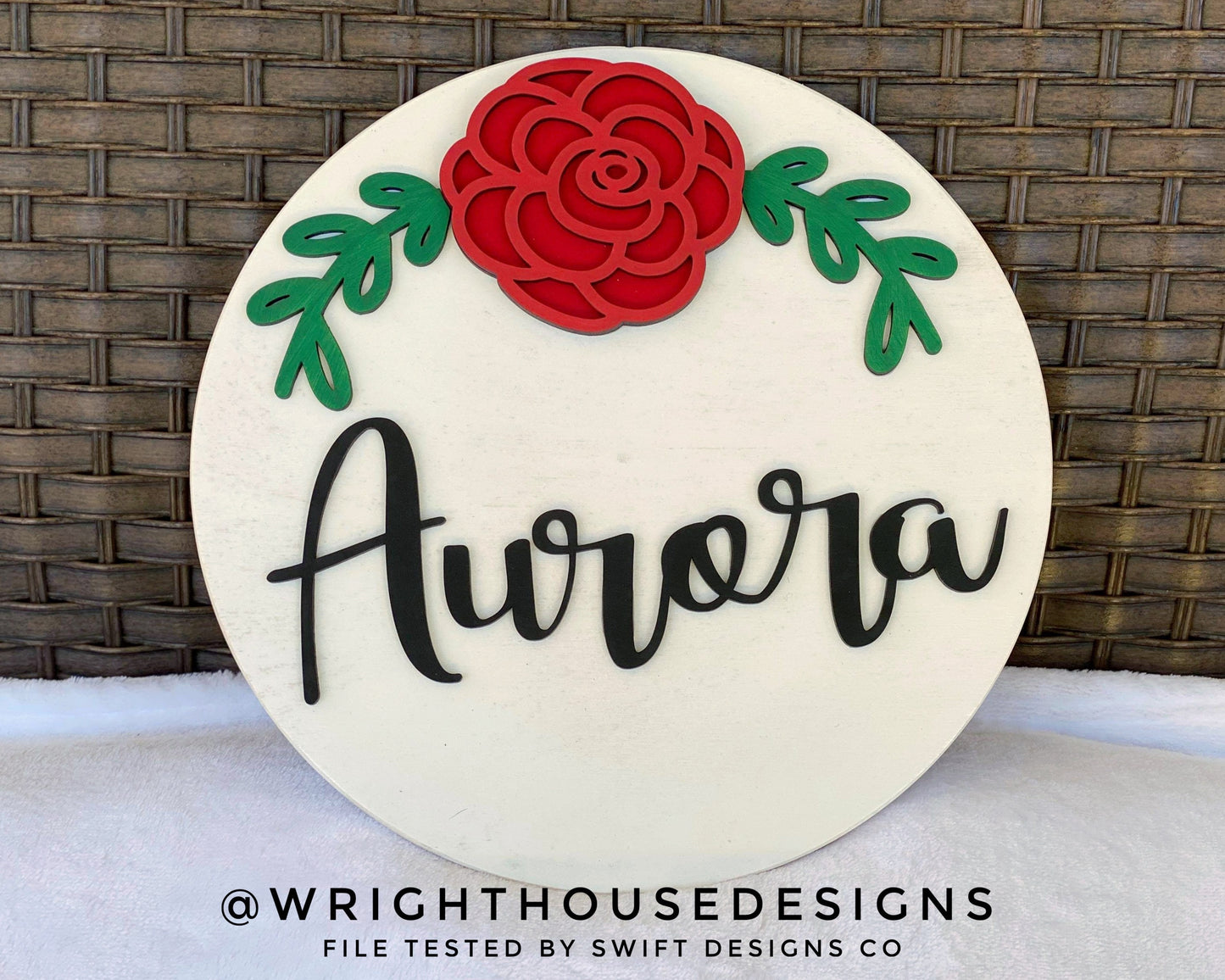 Rose Simple Floral Shelf Sitter Sign - Round Sign Making and DIY Kits - Easy Beginner Cut File For Glowforge Lasers - Digital SVG File