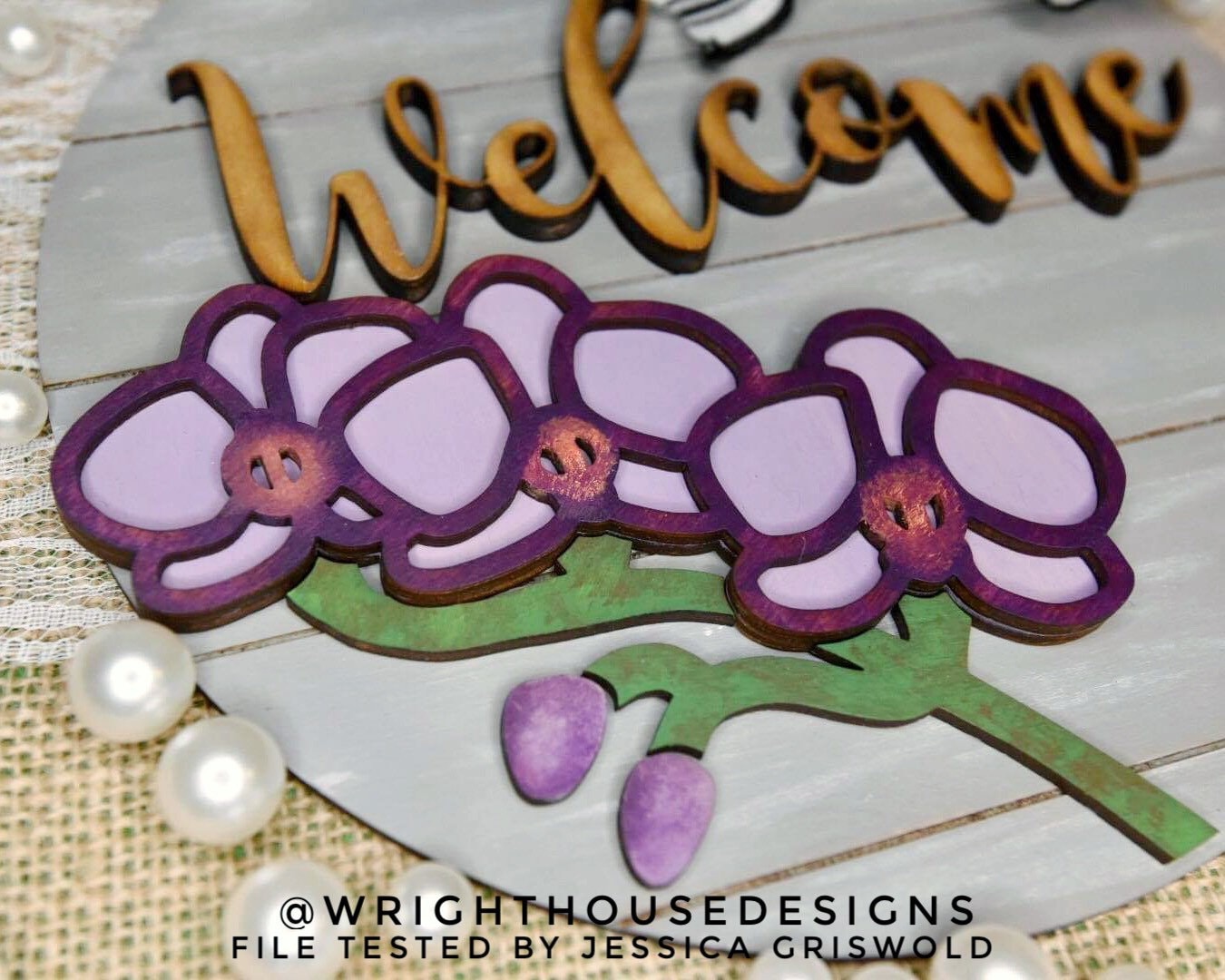 Orchid Simple Floral Shelf Sitter Sign - Round Sign Making and DIY Kits - Beginner Cut File For Glowforge Lasers - Digital SVG File