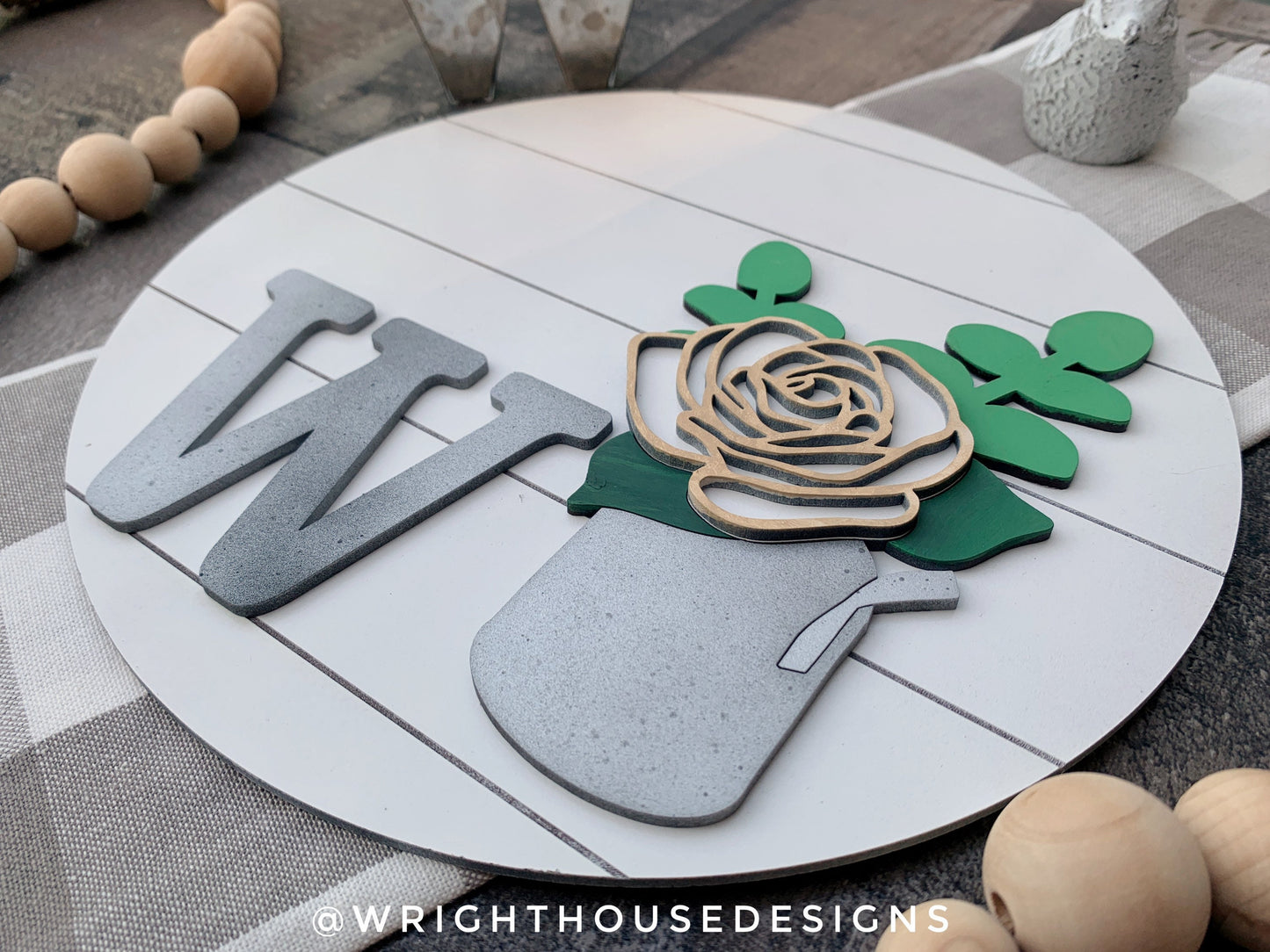 Rustic Farmhouse Rose and Eucalyptus Floral Shelf Sitter Round - Sign Making and DIY Kits - Cut File For Glowforge Lasers - Digital SVG File