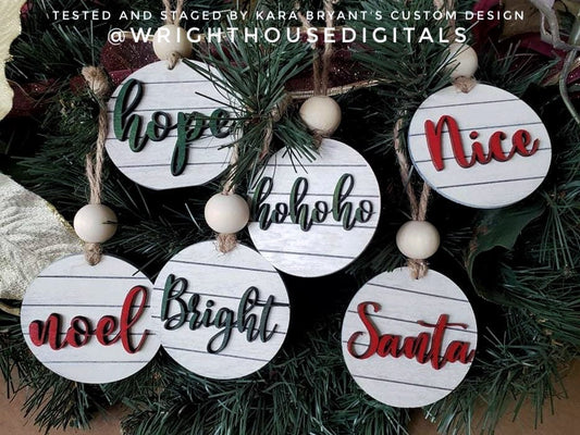 Farmhouse Style Shiplap Christmas Rounds Ornament Bundle - Choose A Welded Font - Quick Cut File For Glowforge Lasers - Digital SVG File