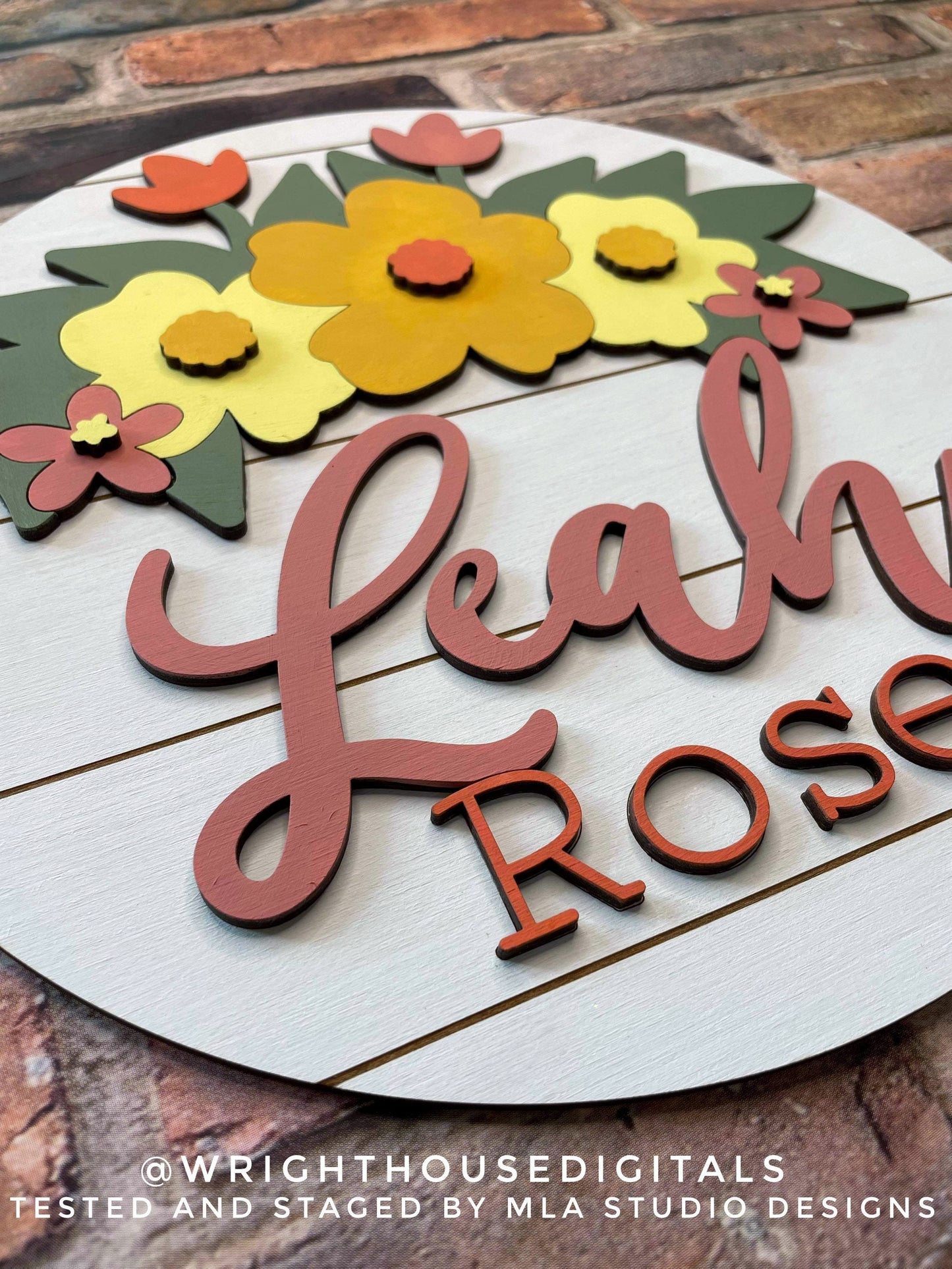 Shelly Wildflowers Shelf Sitter Round - Spring Floral Sign Making and DIY Kits - Single Line Cut File For Glowforge Laser - Digital SVG File