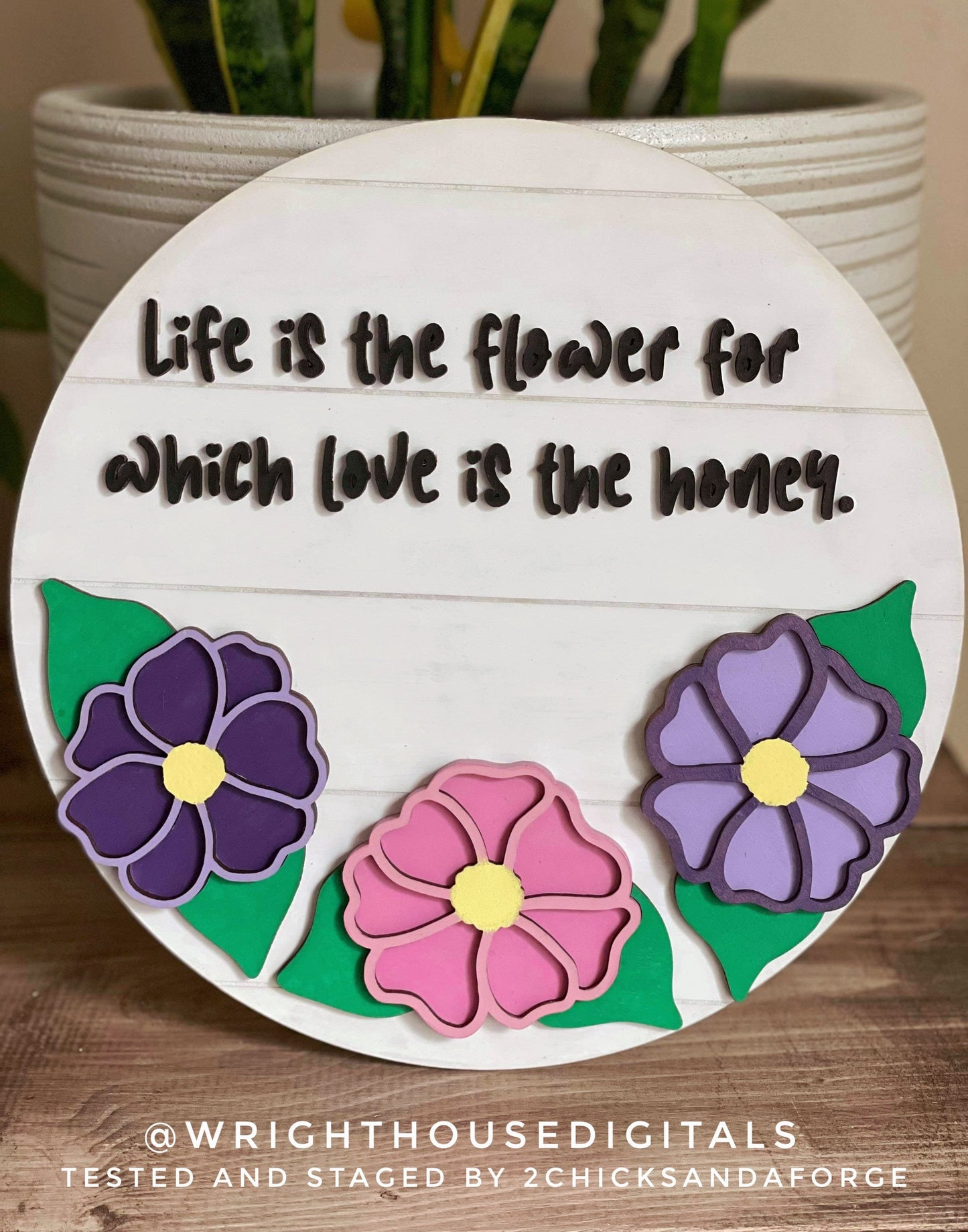 Impatiens Simple Floral Shelf Sitter Sign - Round Sign Making and DIY Kits - Beginner Cut File For Glowforge Lasers - Digital SVG File