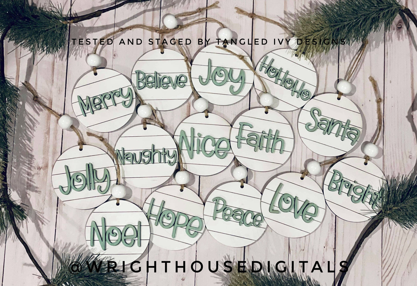 Farmhouse Style Shiplap Christmas Rounds Ornament Bundle - Choose A Welded Font - Quick Cut File For Glowforge Lasers - Digital SVG File