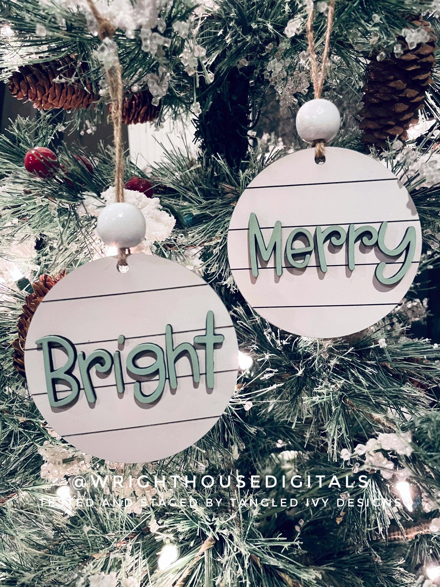 Farmhouse Style Shiplap Christmas Rounds Ornament Bundle - Choose A Welded Font - Quick Cut File For Glowforge Lasers - Digital SVG File