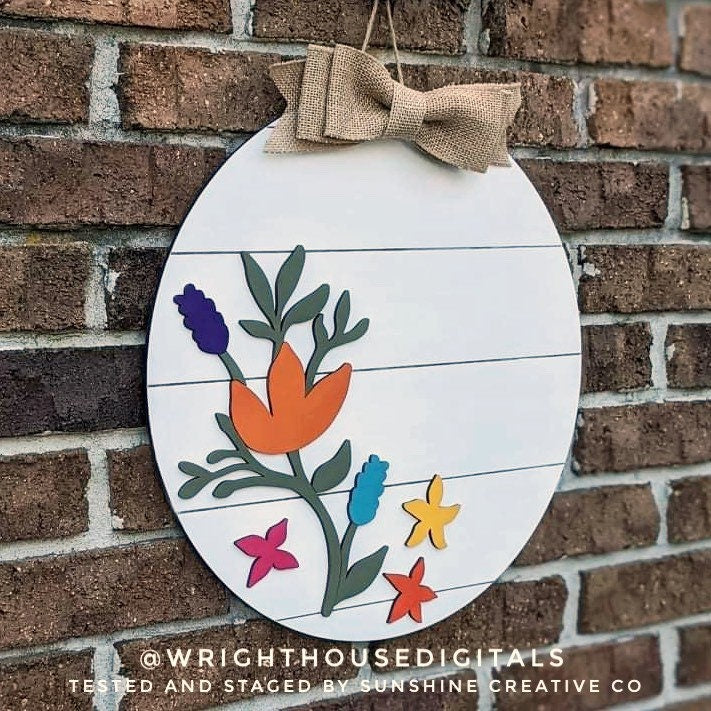 Jessica Wildflowers Door Hanger Round - Spring Floral Sign Making and DIY Kits - Single Line Cut File For Glowforge Laser - Digital SVG File