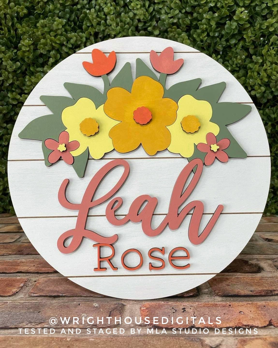 Shelly Wildflowers Shelf Sitter Round - Spring Floral Sign Making and DIY Kits - Single Line Cut File For Glowforge Laser - Digital SVG File