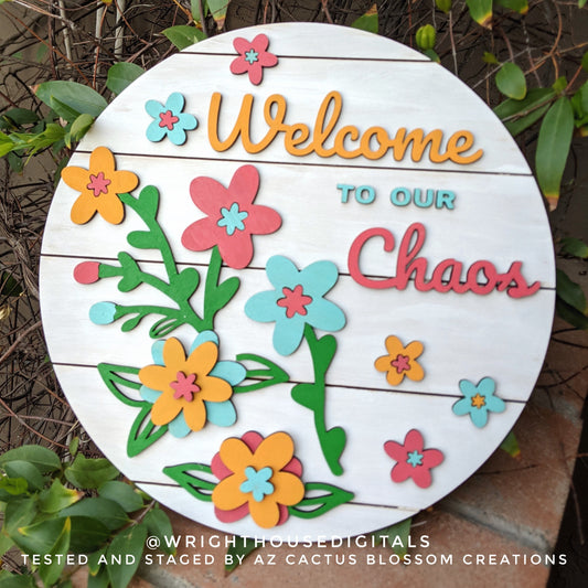 Erin Wildflowers Door Hanger Round - Spring Floral Sign Making and DIY Kits - Single Line Cut File For Glowforge Laser - Digital SVG File