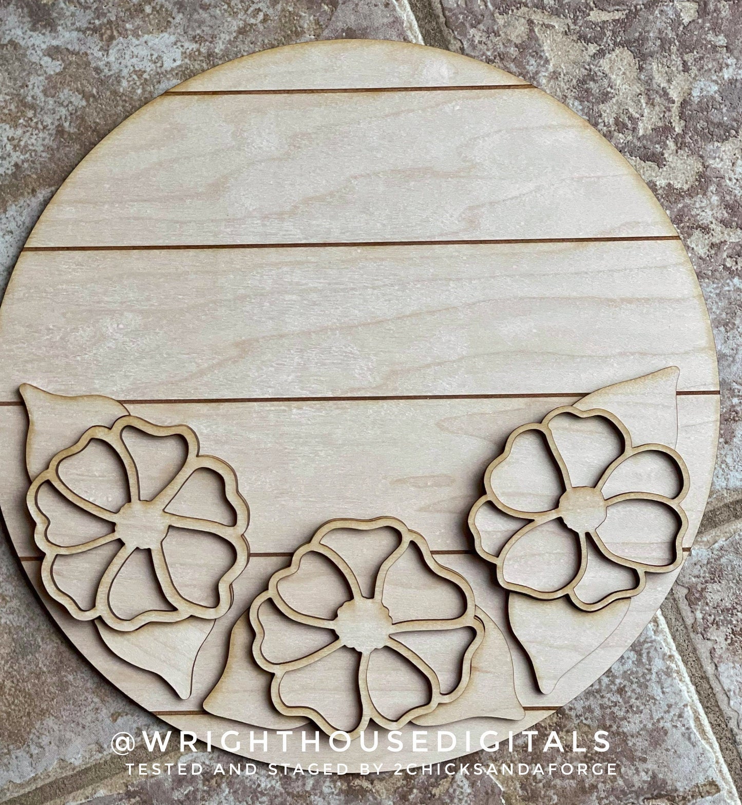 Impatiens Simple Floral Shelf Sitter Sign - Round Sign Making and DIY Kits - Beginner Cut File For Glowforge Lasers - Digital SVG File