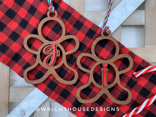 Gingerbread Monogram Stocking Tags Christmas Ornament Bundle - Quick Cut Gift Bag Tag Set - Cut File For Glowforge Lasers - Digital SVG File