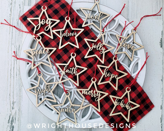 Minimalist Cut Christmas Tree Star Ornaments - Gift Bag Tag Bundle - Joy Hope Peace - Quick Cut File For Glowforge Lasers - Digital SVG File