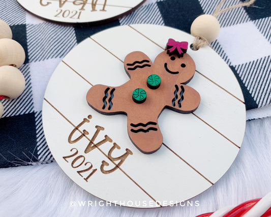 Holiday Icons Gingerbread Boy and Girl - Modern Farmhouse Mini Ornament Set - Personalizable Cut File For Glowforge - Digital SVG File