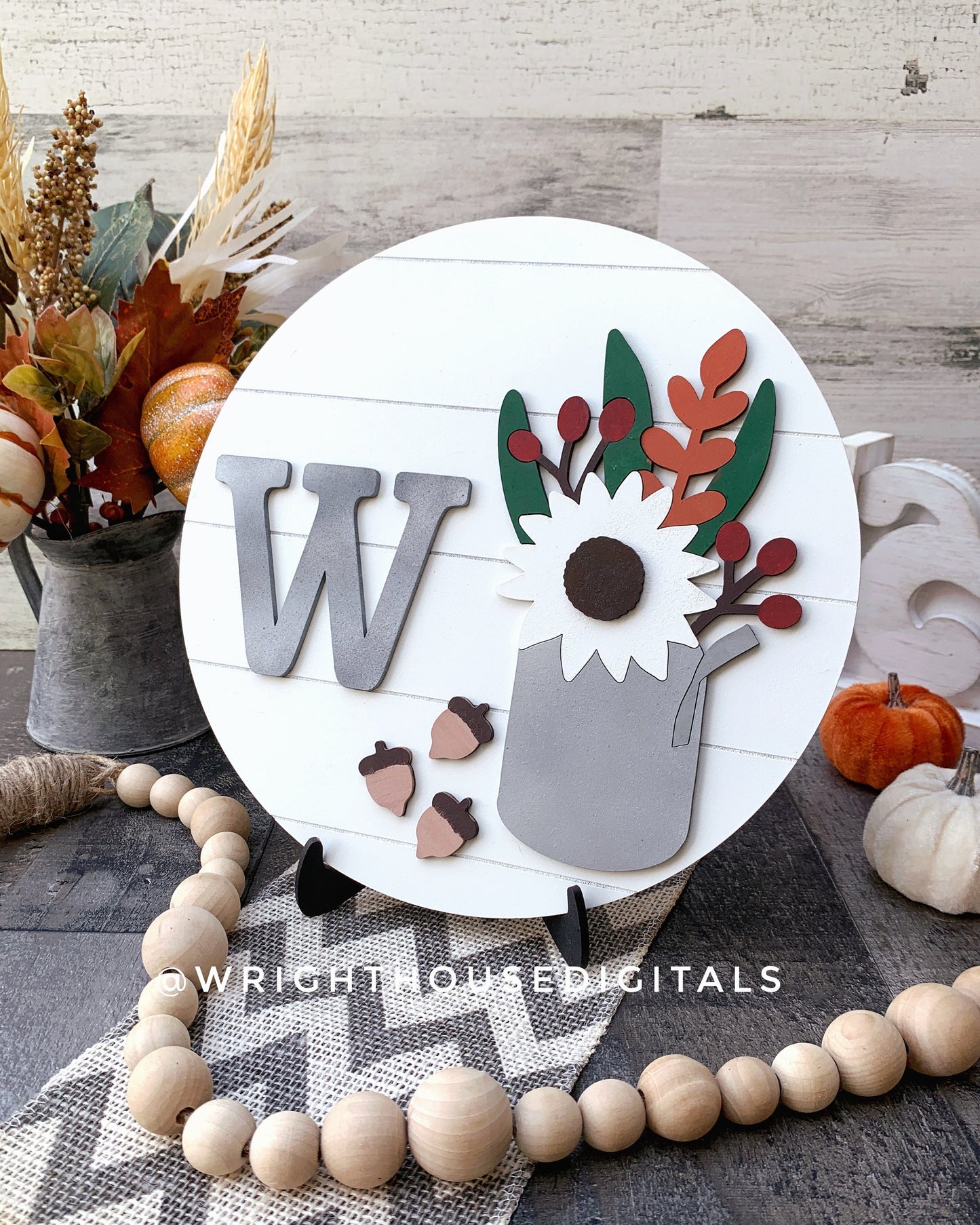 Rustic Farmhouse Sunflower Fall Foliage Shelf Sitter - Seasonal Sign Making and DIY Kits - Cut File For Glowforge Lasers - Digital SVG File