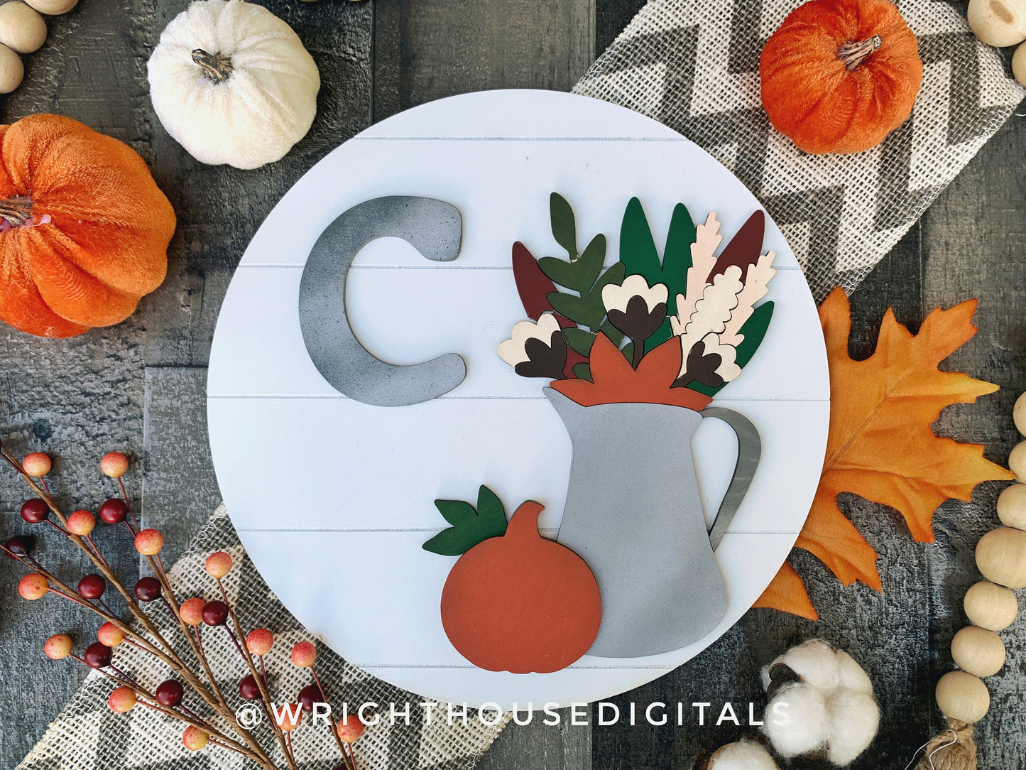 Rustic Farmhouse Pumpkin Autumn Foliage Shelf Sitter - Seasonal Sign Making and DIY Kits - Cut File For Glowforge Lasers - Digital SVG File