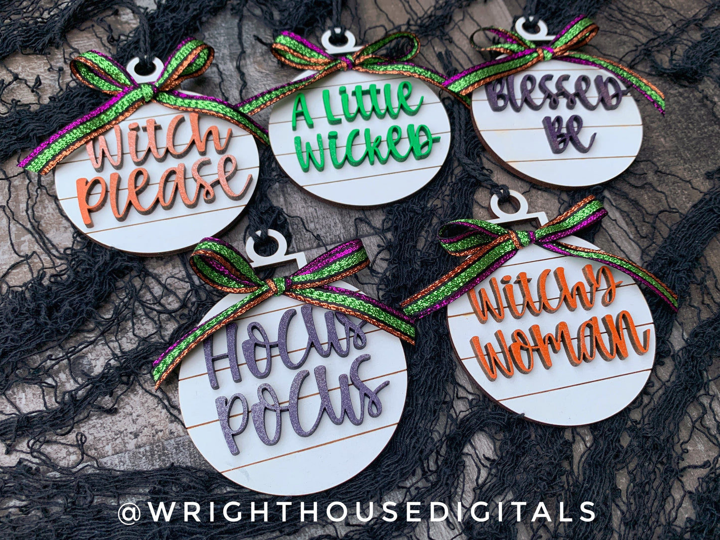 Witchy Shiplap Tree Ball Ornament Set For Halloween Trees - Blessed Be Witch Please - Quick Cut File For Glowforge Lasers - Digital SVG File