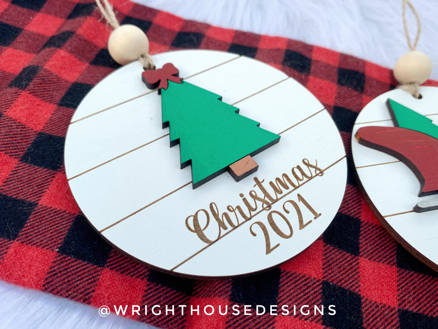 Holiday Icons Santa Sleigh and Pine Tree - Modern Farmhouse Mini Ornament Set - Personalizable Cut File For Glowforge - Digital SVG File