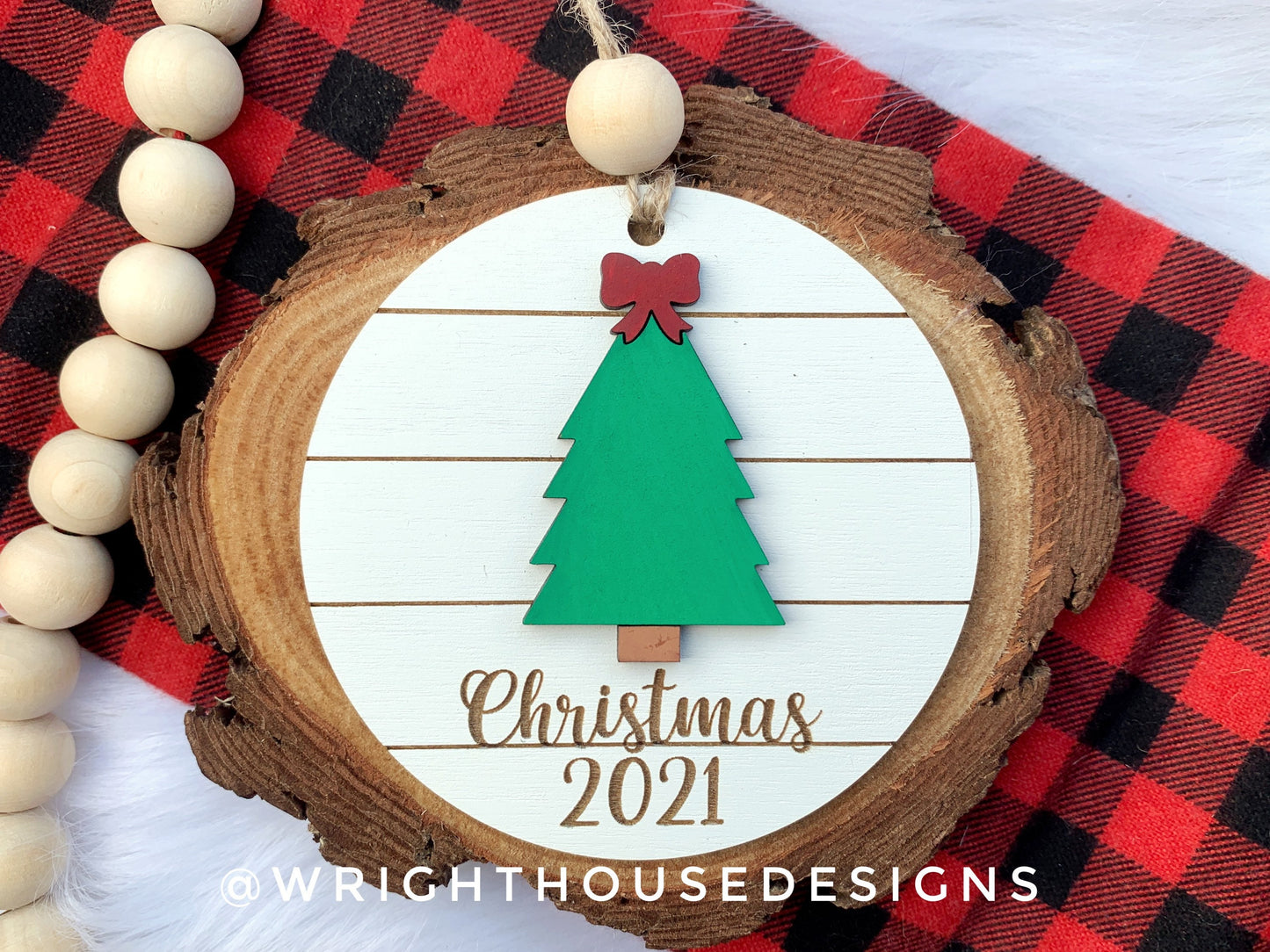 Holiday Icons Santa Sleigh and Pine Tree - Modern Farmhouse Mini Ornament Set - Personalizable Cut File For Glowforge - Digital SVG File