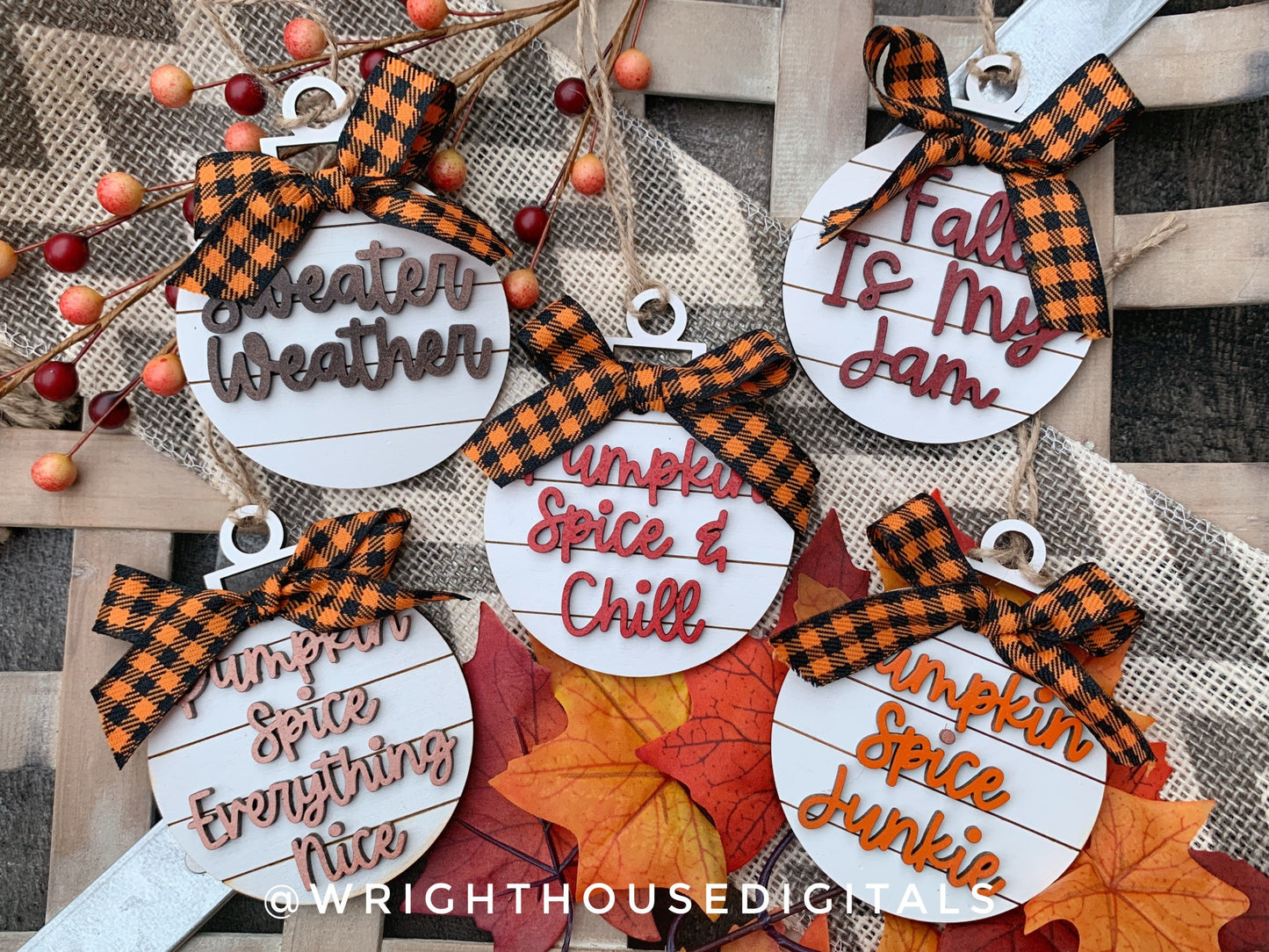 Autumn Pumpkin Lover Tree Ball Ornaments - Farmhouse Shiplap - Digital Files for Sign Making - SVG Cut File For Glowforge - Digital File