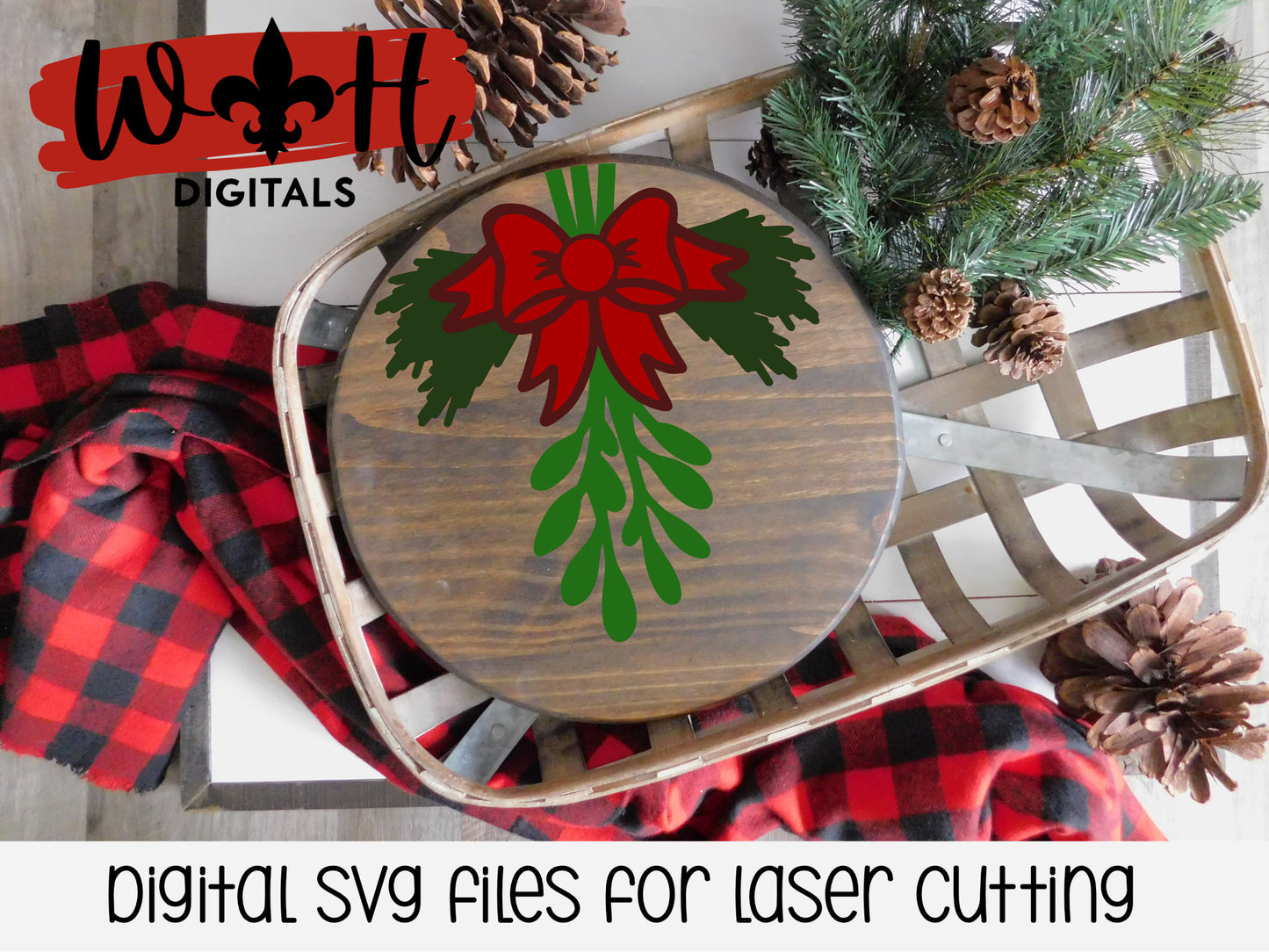 Meet Me Under The Mistletoe Christmas Round Sign - Sign Making and DIY Kits - Single Line Cut File For Glowforge Lasers - Digital SVG File