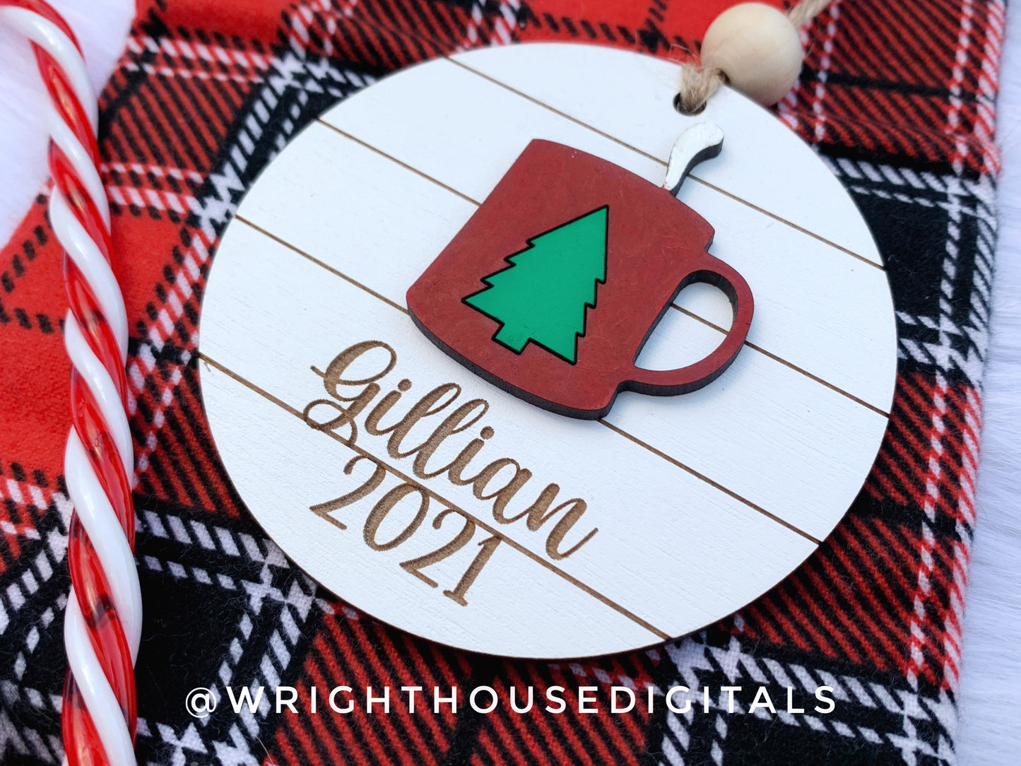 Holiday Icons Reindeer and Cocoa Mug - Modern Farmhouse Mini Ornament Set - Personalizable Cut File For Glowforge Lasers - Digital SVG File